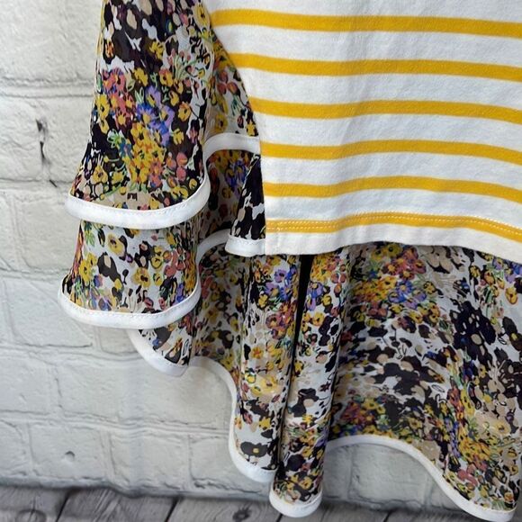 Anthropologie by Postmate Sleeveless Yellow white Stripe Floral Trim size small - Picture 2 of 8